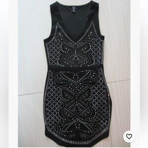 WINDSOR BLACK SLEEVELESS BodyCon Studded RHINESTONE DRESS Embellished SMALL New